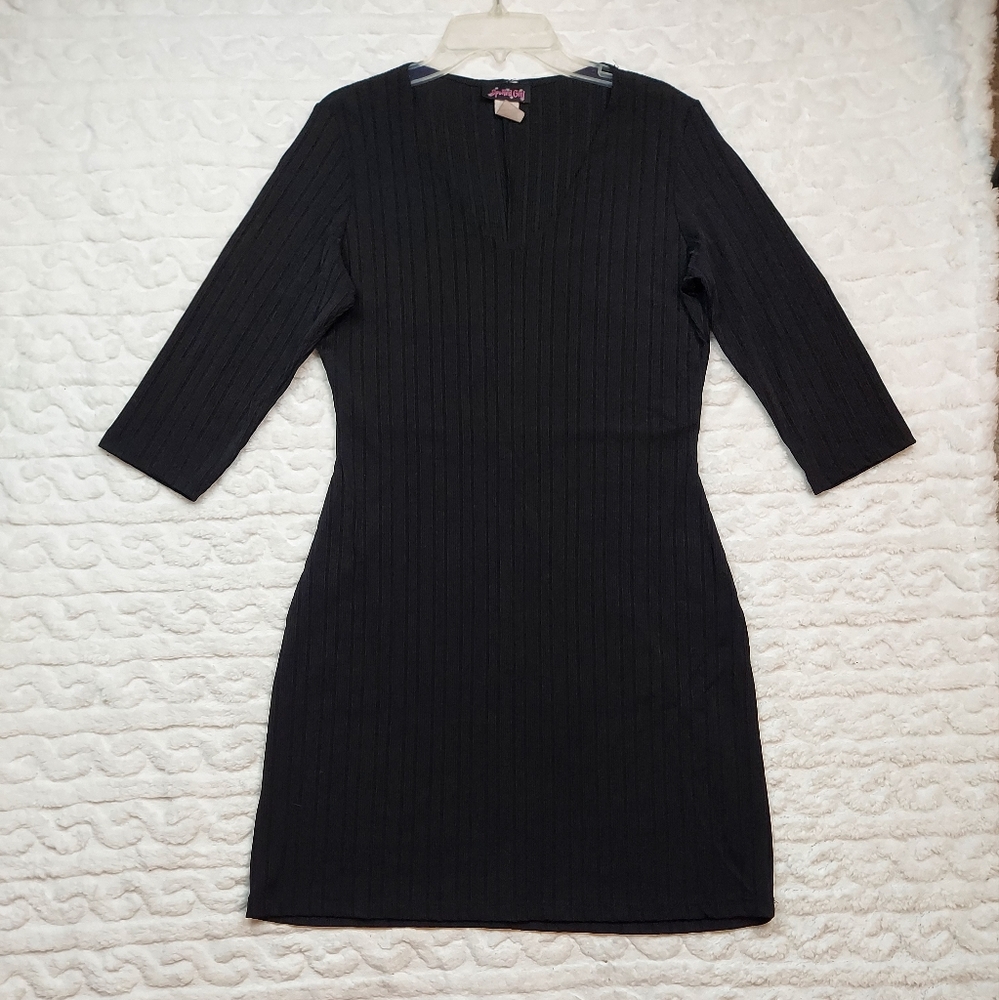 Spoiled Girl Y2K Vintage 3/4 Sleeve Black V Neck Mini Dress Size L